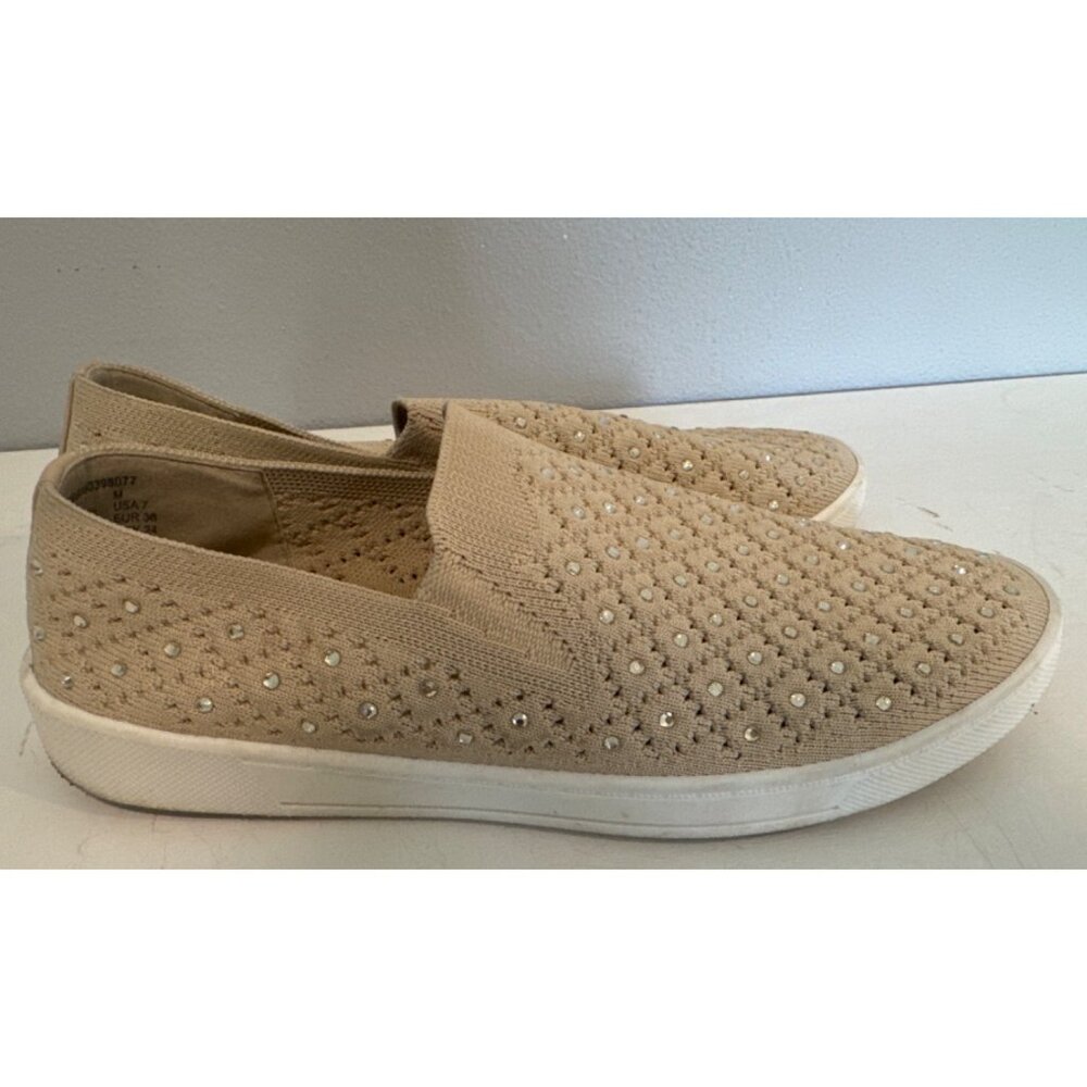 White Mountain Womens Pull-On Sneakers 7M Beige Bling Knit Stretch Modern Casual - Picture 4 of 9
